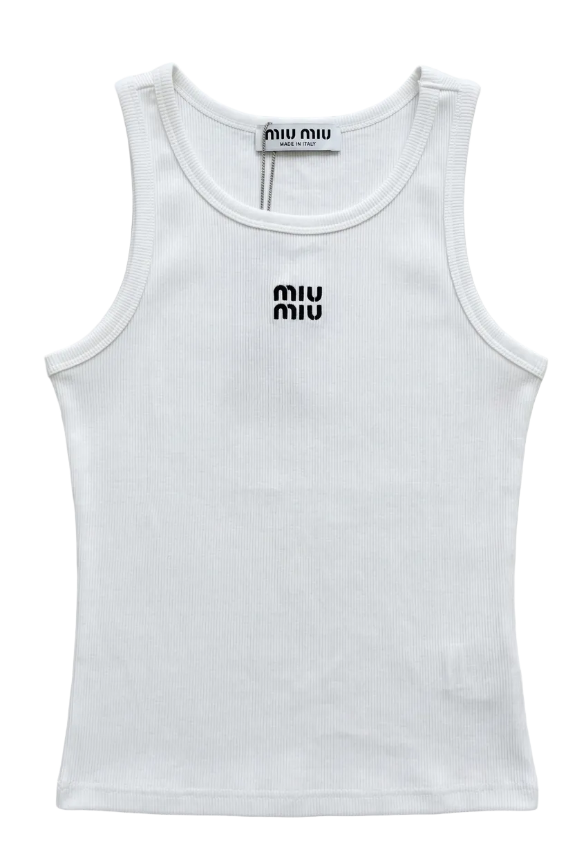 Miu Miu logo-embroidered ribbed tank top