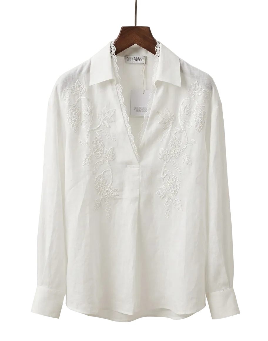 Brunello Embroidered Cotton Blouse