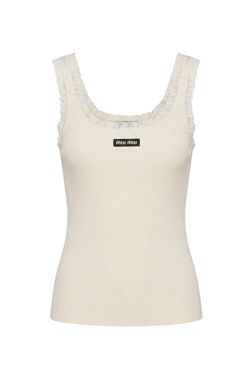 Miu Miu Lace-Trimmed Cotton Tank Top