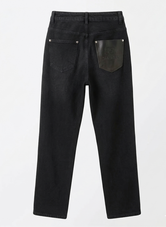 Chanel Leather Patch Pocket Jeans