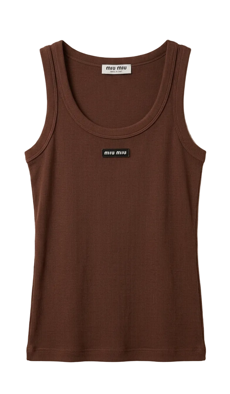 Miu Miu logo-patch ribbed cotton tank top
