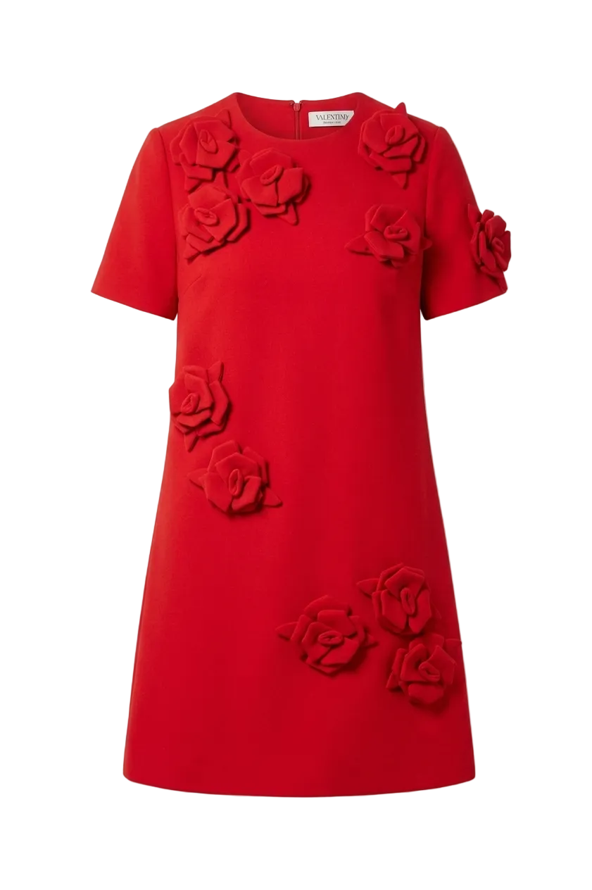 Flower Embroidered Crepe Mini Dress