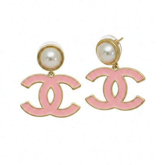 Chanel CC Pearl Enamel Drop Earrings