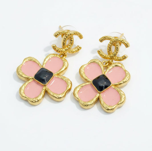 Chanel Resin Metal Glass CC Clover Dangle Earrings