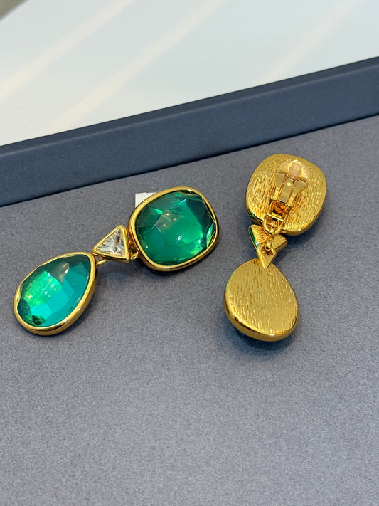 Vintage YSL Green Gripoix-Style Statement Clip-On Earrings.