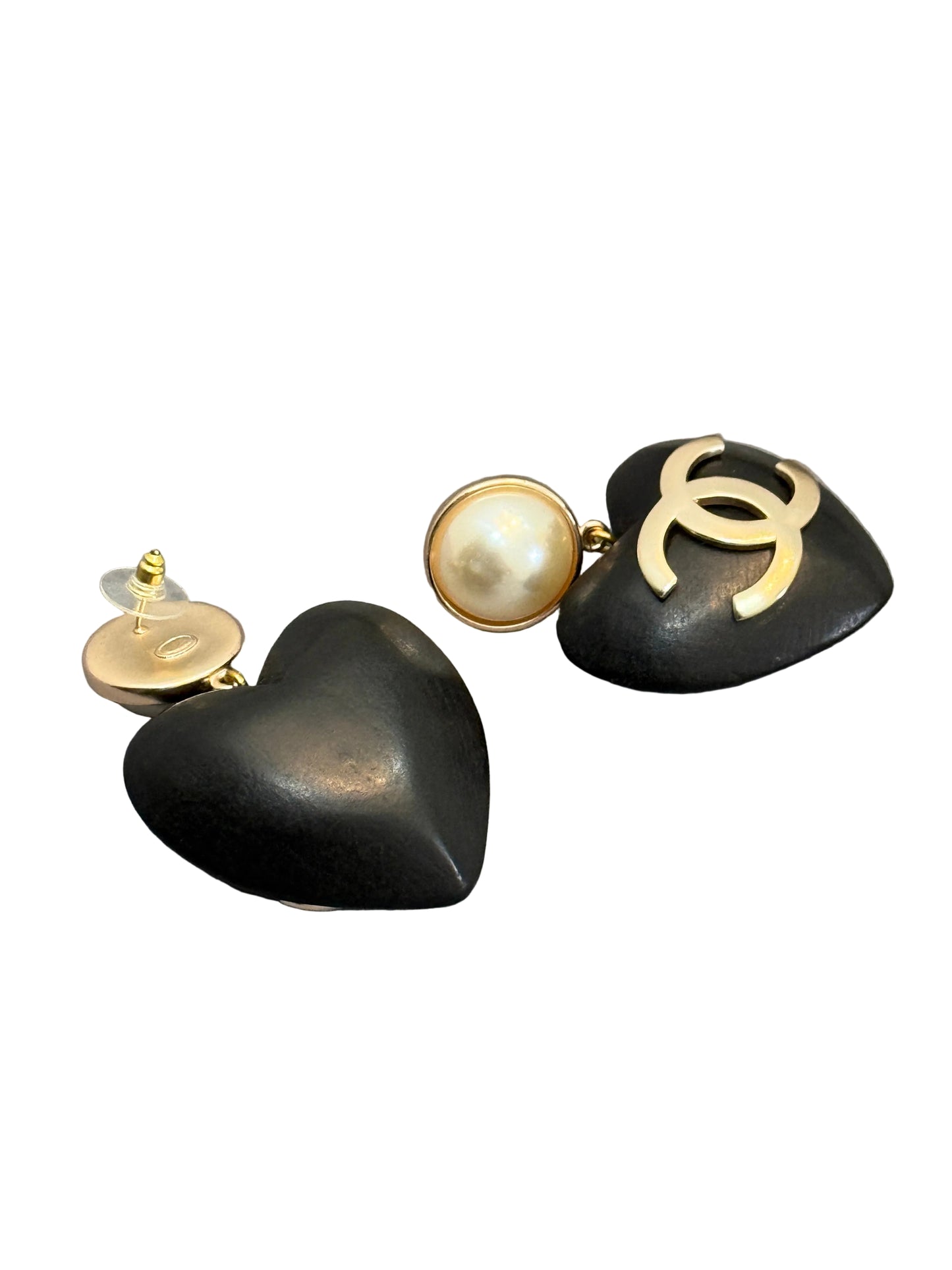 Chanel Wooden Heart-Shaped Clip-On Earrings