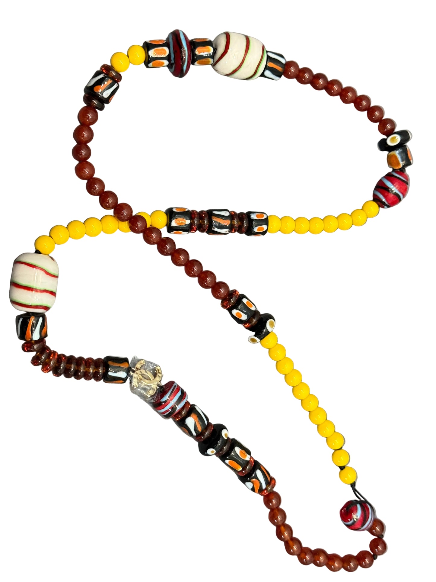 Chanel Long Necklace (Metal, Glass Pearls & Faux Leather)