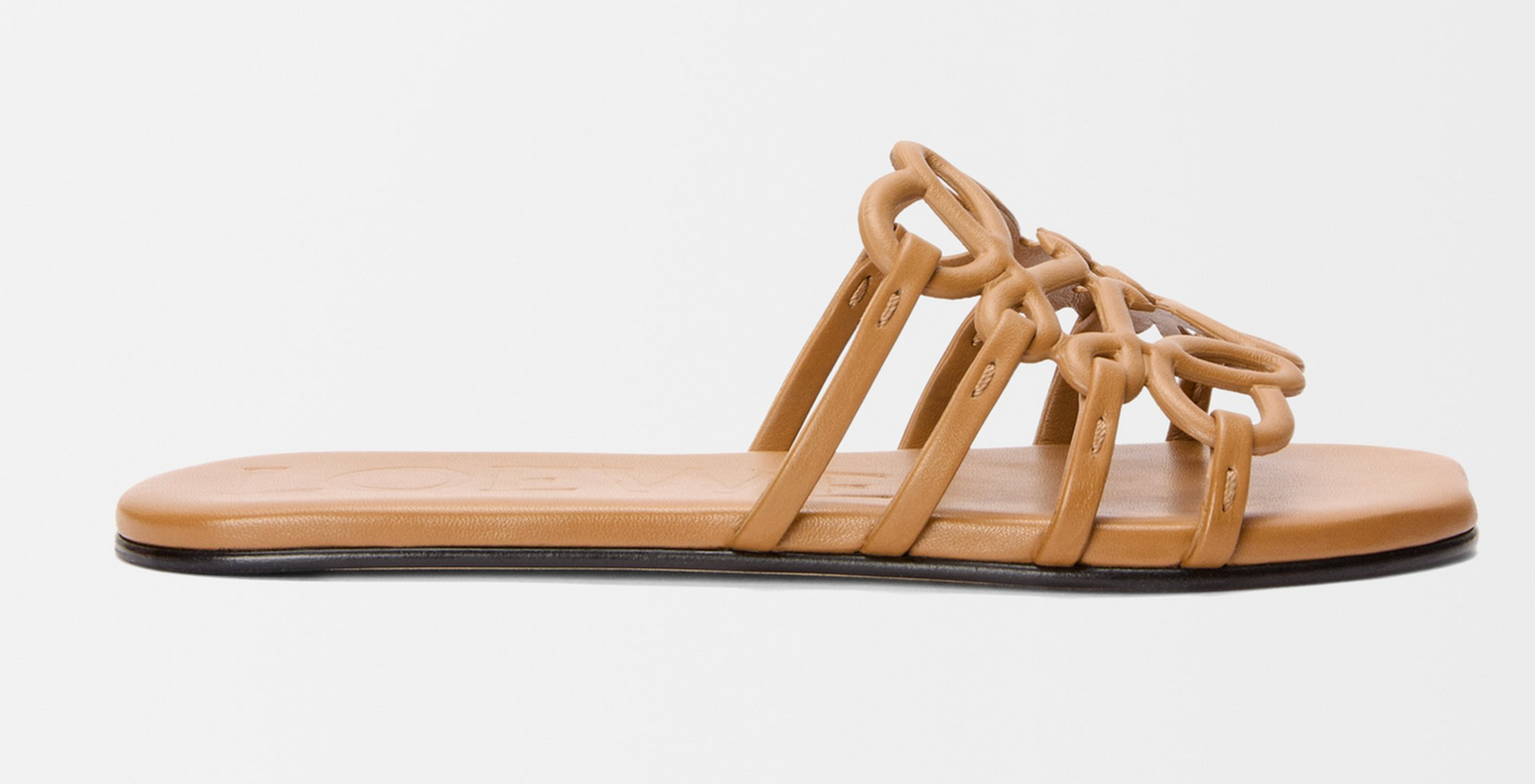 Loewe Petal Anagram Slide in Camel Calfskin Leather