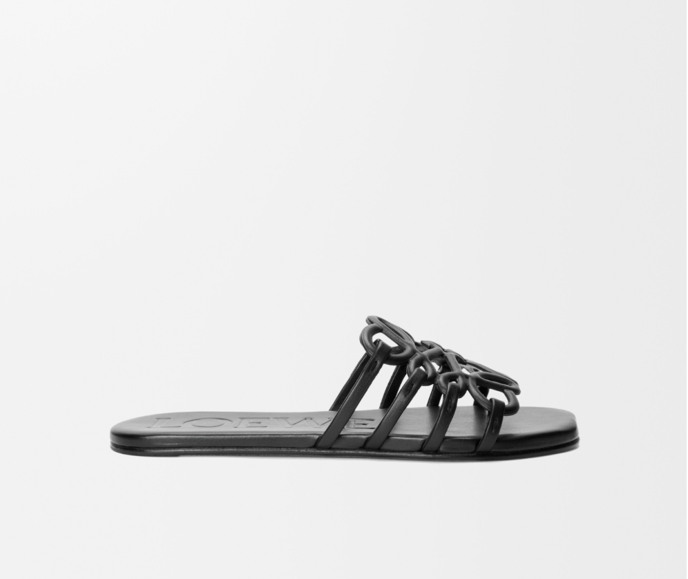 Loewe Petal Anagram Slide in Black Calfskin Leather