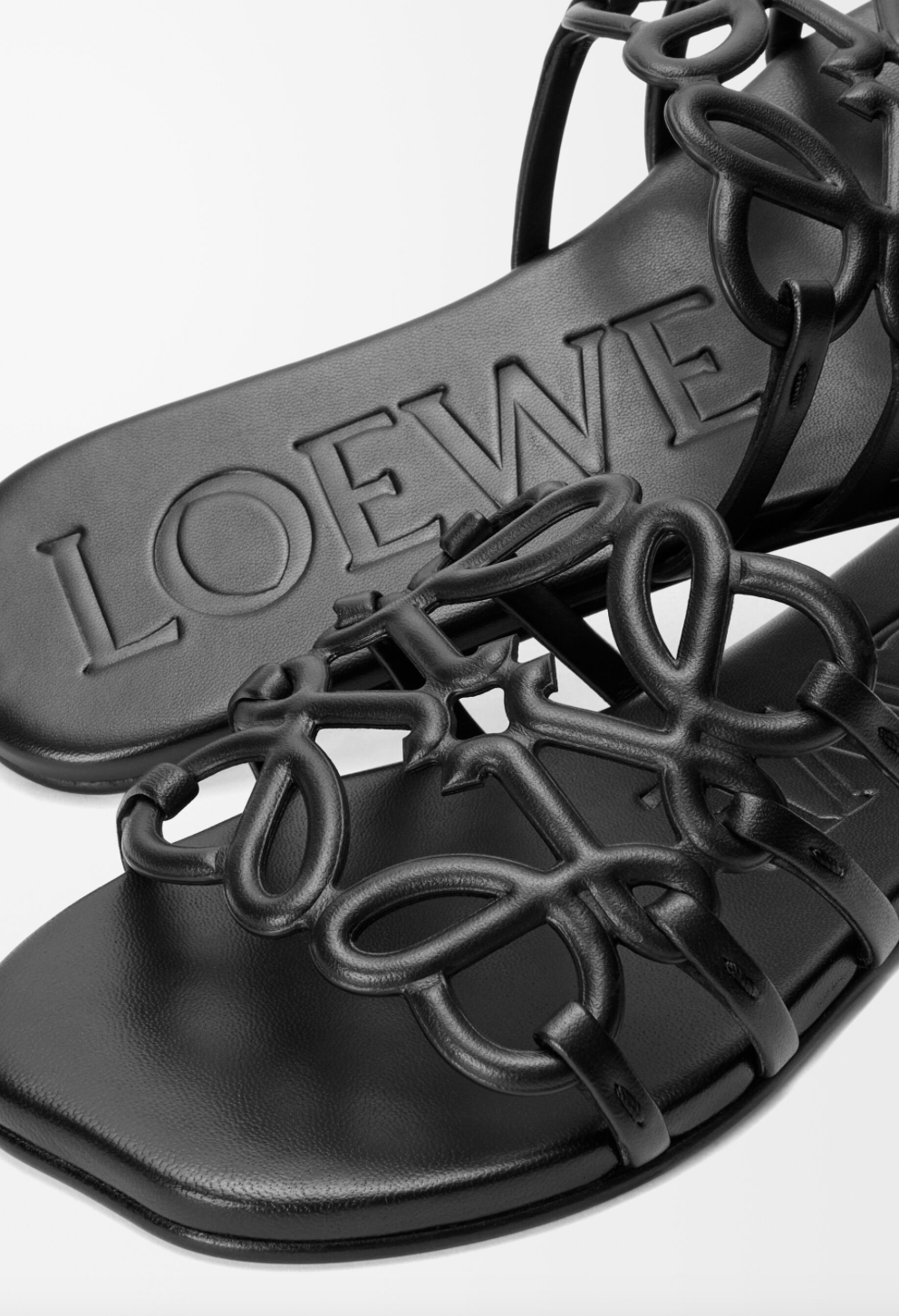 Loewe Petal Anagram Slide in Black Calfskin Leather