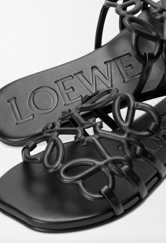 Loewe Petal Anagram Slide in Black Calfskin Leather