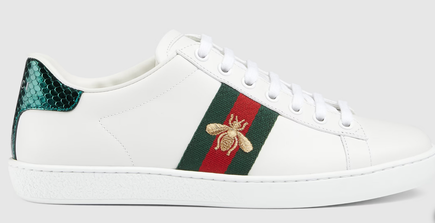 Gucci Ace Low Top Sneaker with Bee Logo and Gucci Stripe