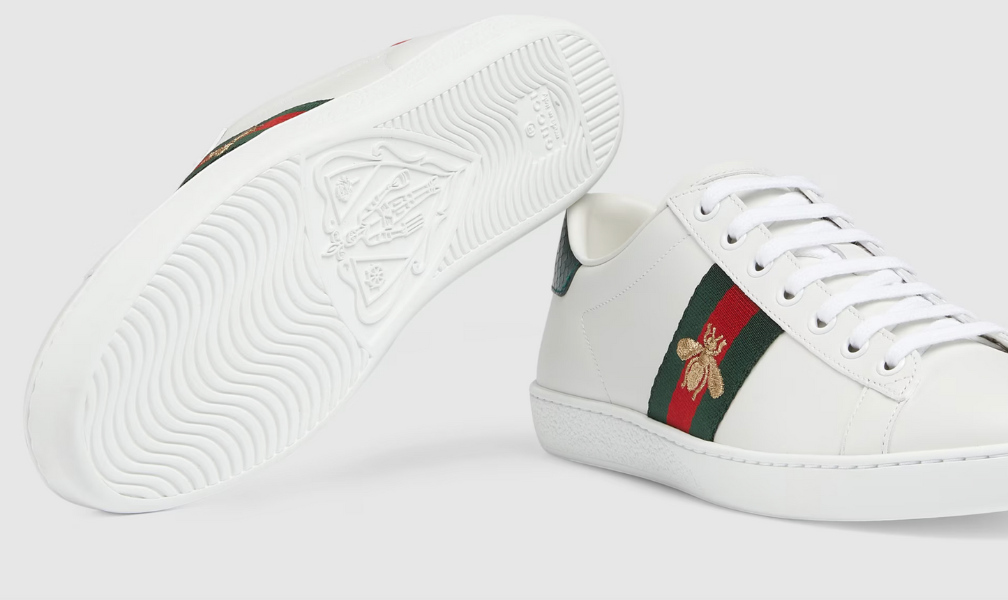 Gucci Ace Low Top Sneaker with Bee Logo and Gucci Stripe