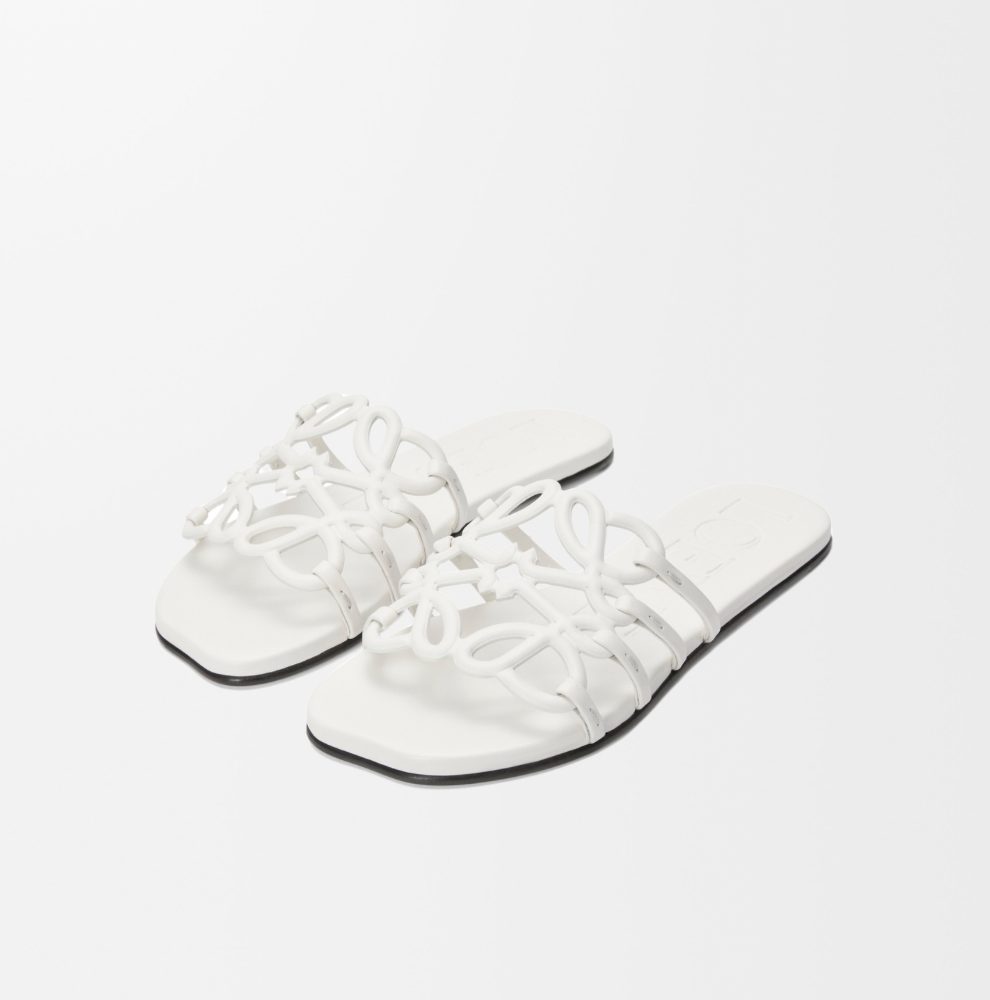 Loewe Petal Anagram Slide in White Calfskin Leather