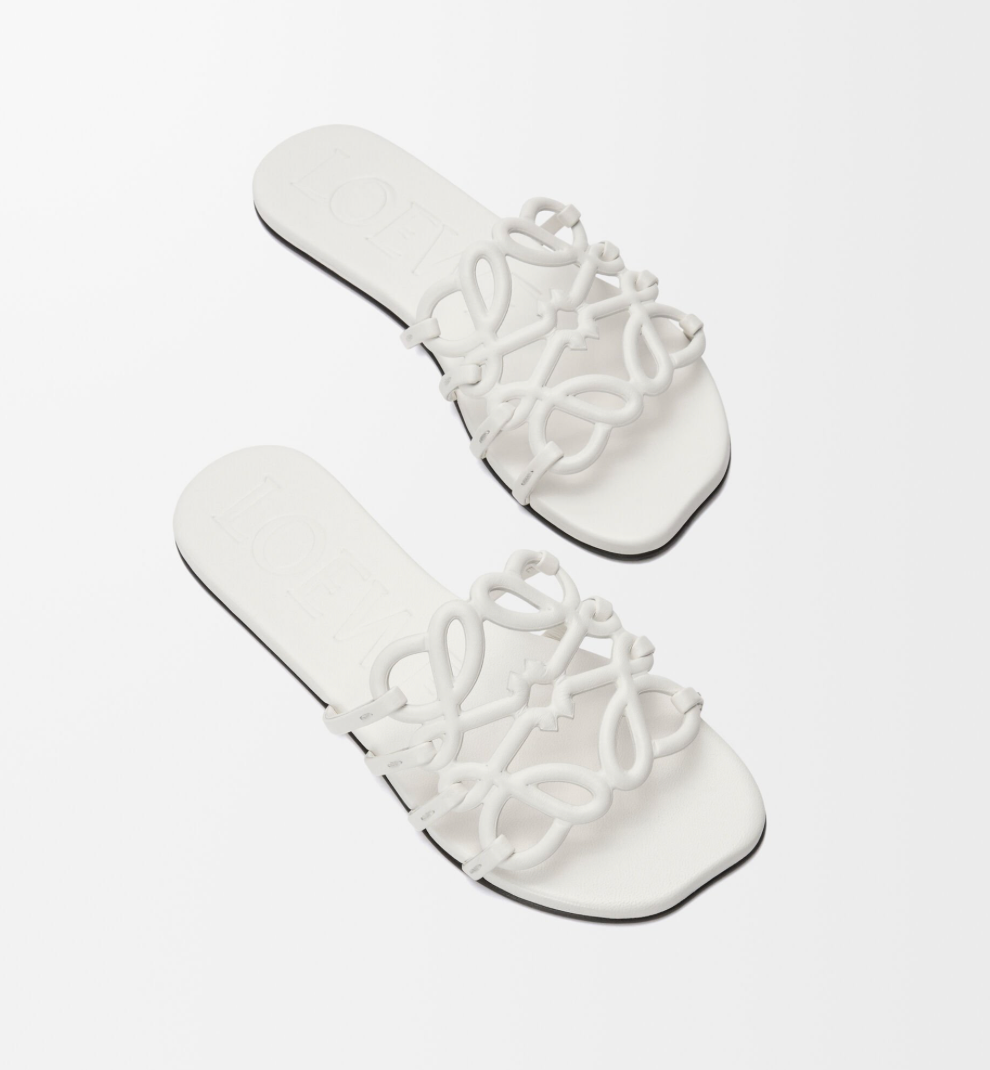Loewe Petal Anagram Slide in White Calfskin Leather