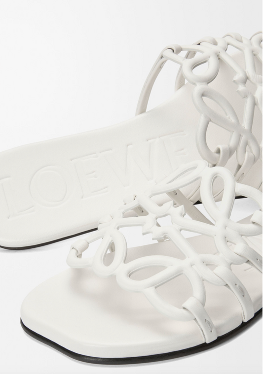Loewe Petal Anagram Slide in White Calfskin Leather