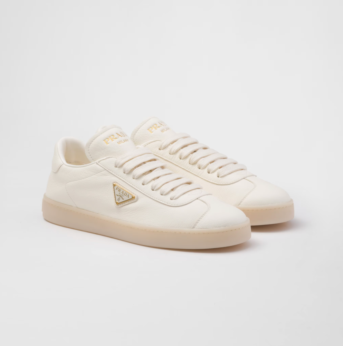 Prada Ivory Leather Low Top Sneakers