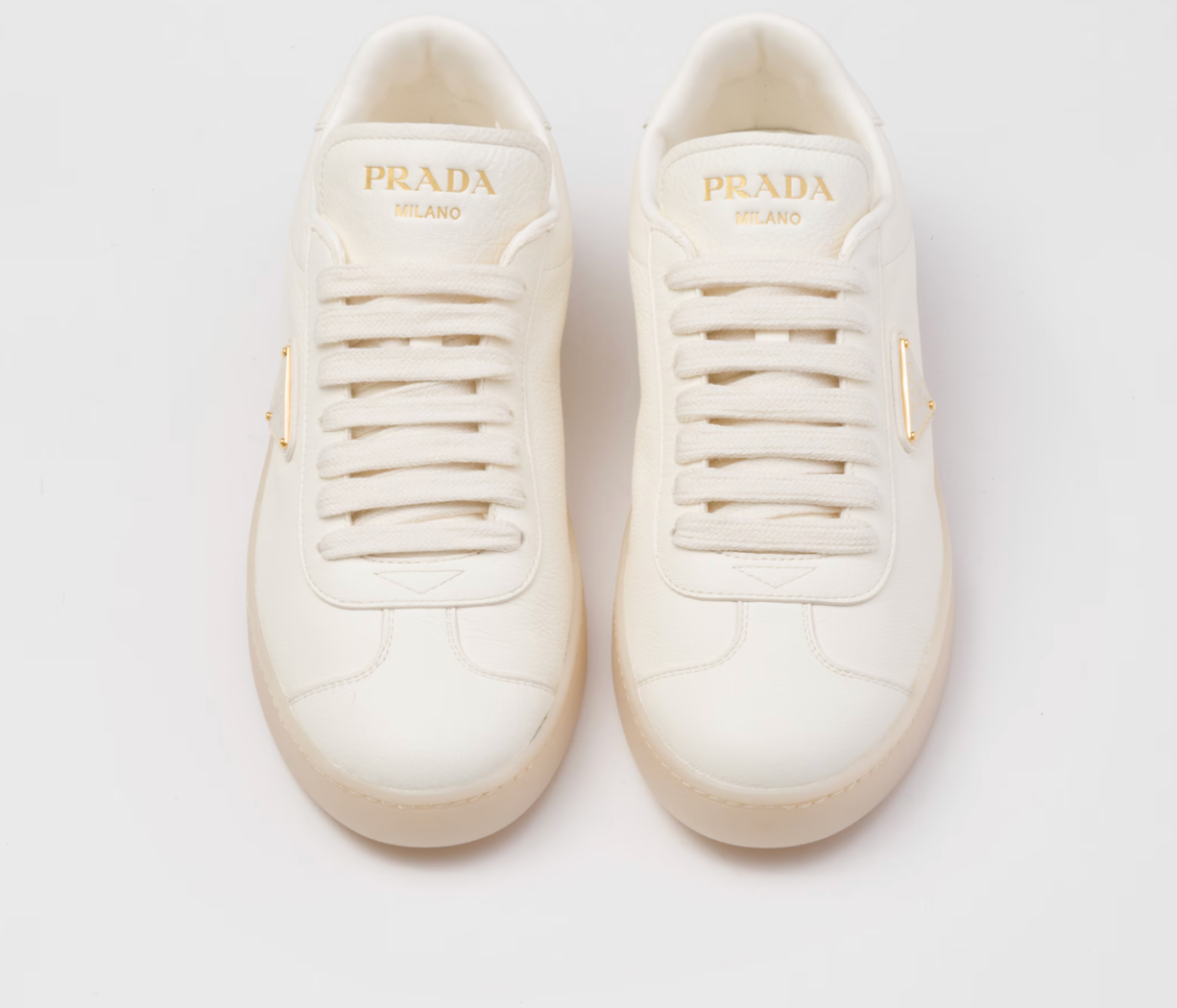 Prada Ivory Leather Low Top Sneakers