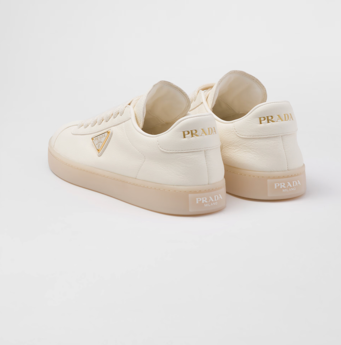 Prada Ivory Leather Low Top Sneakers