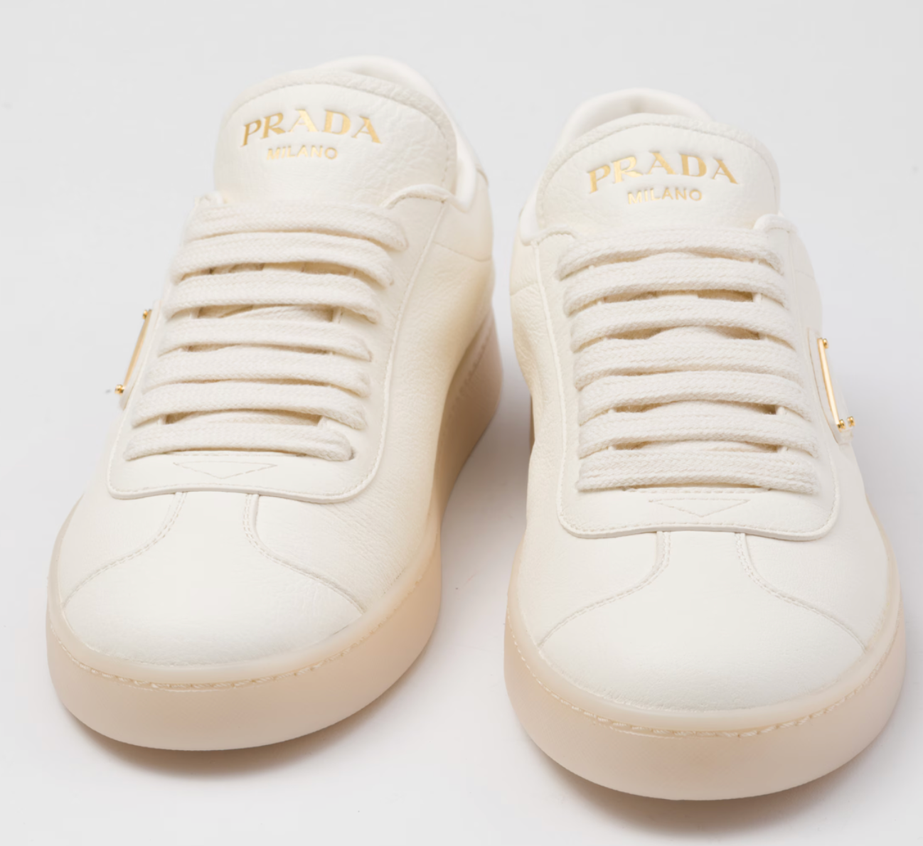 Prada Ivory Leather Low Top Sneakers