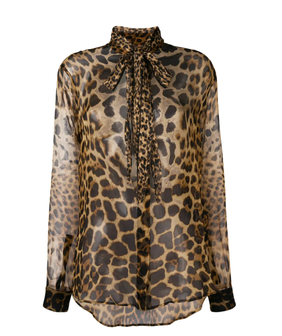 Saint Laurent Lavallière leopard-print blouse.