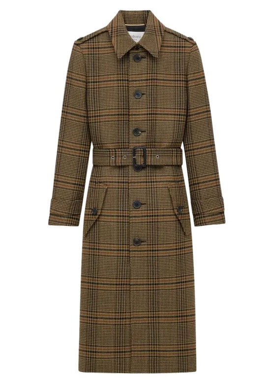 Prince of Wales check belted coat