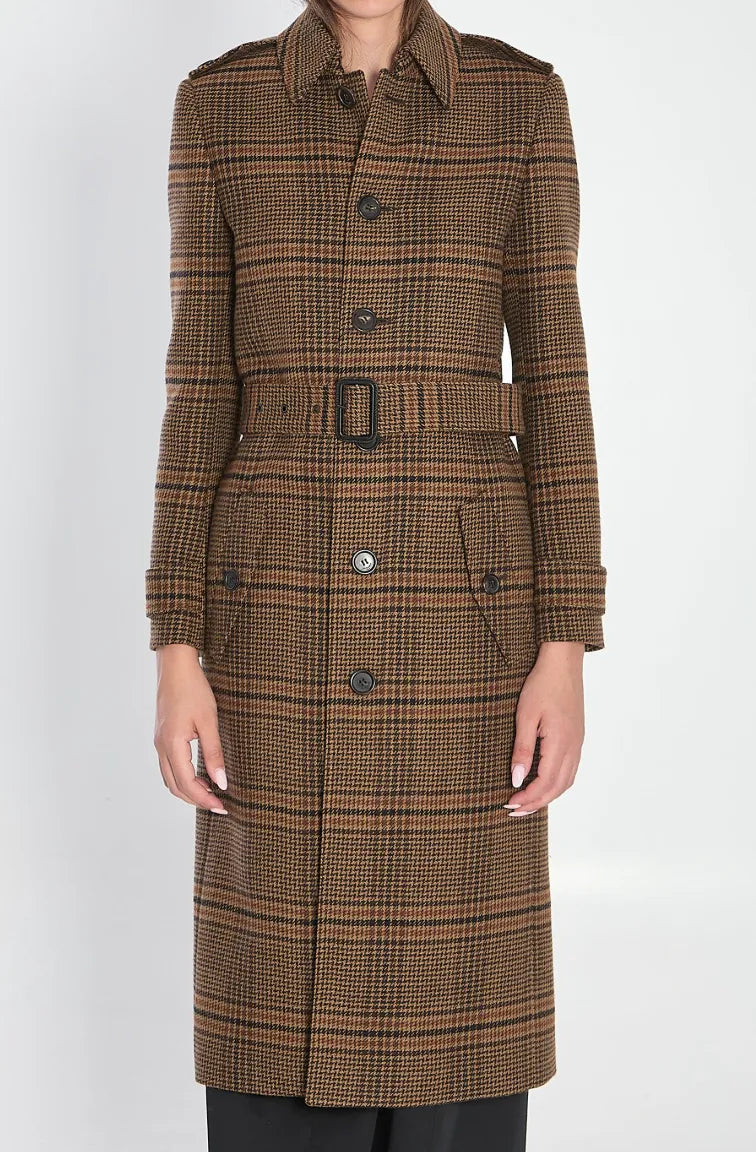 Prince of Wales check belted coat