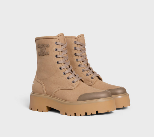 CELINE Bulky Lace-Up Boots in canvas