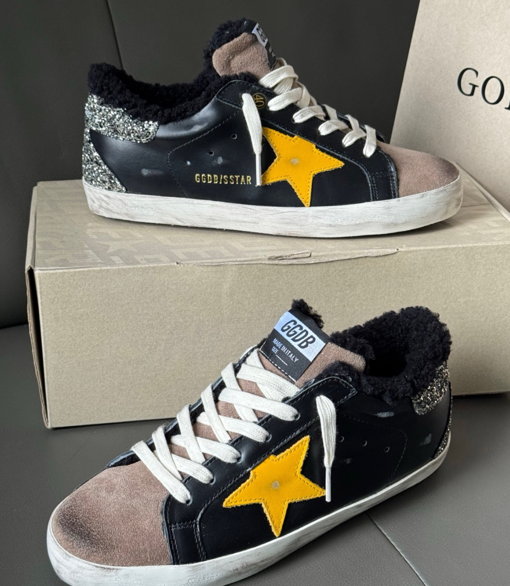Superstar Black Sparkling Glitter Yellow Sneakers