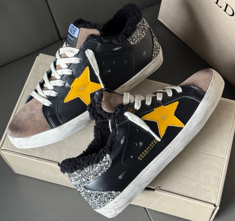 Superstar Black Sparkling Glitter Yellow Sneakers