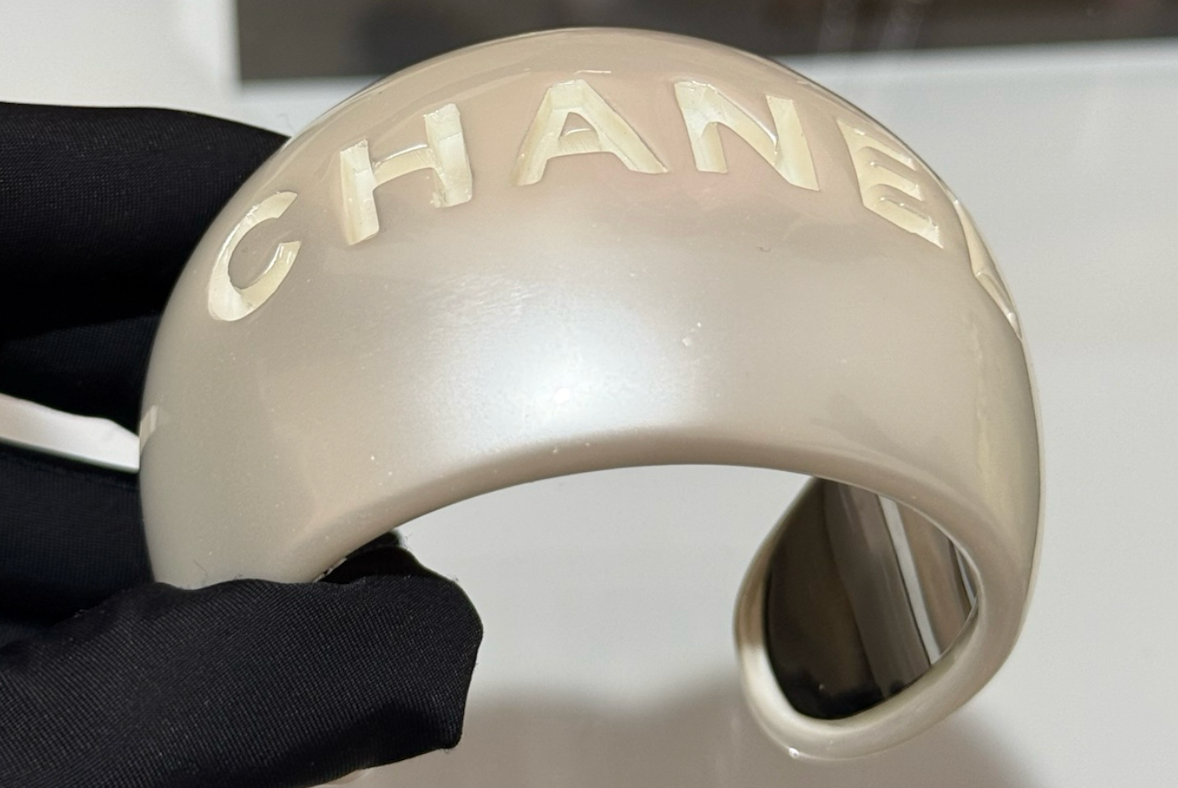 Chanel wide acrylic cuff bracelet