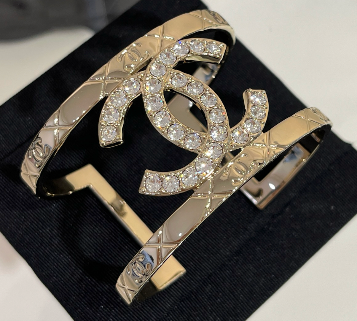 Chanel Gold-Tone Metal & Diamanté Crystal Cuff Bangle