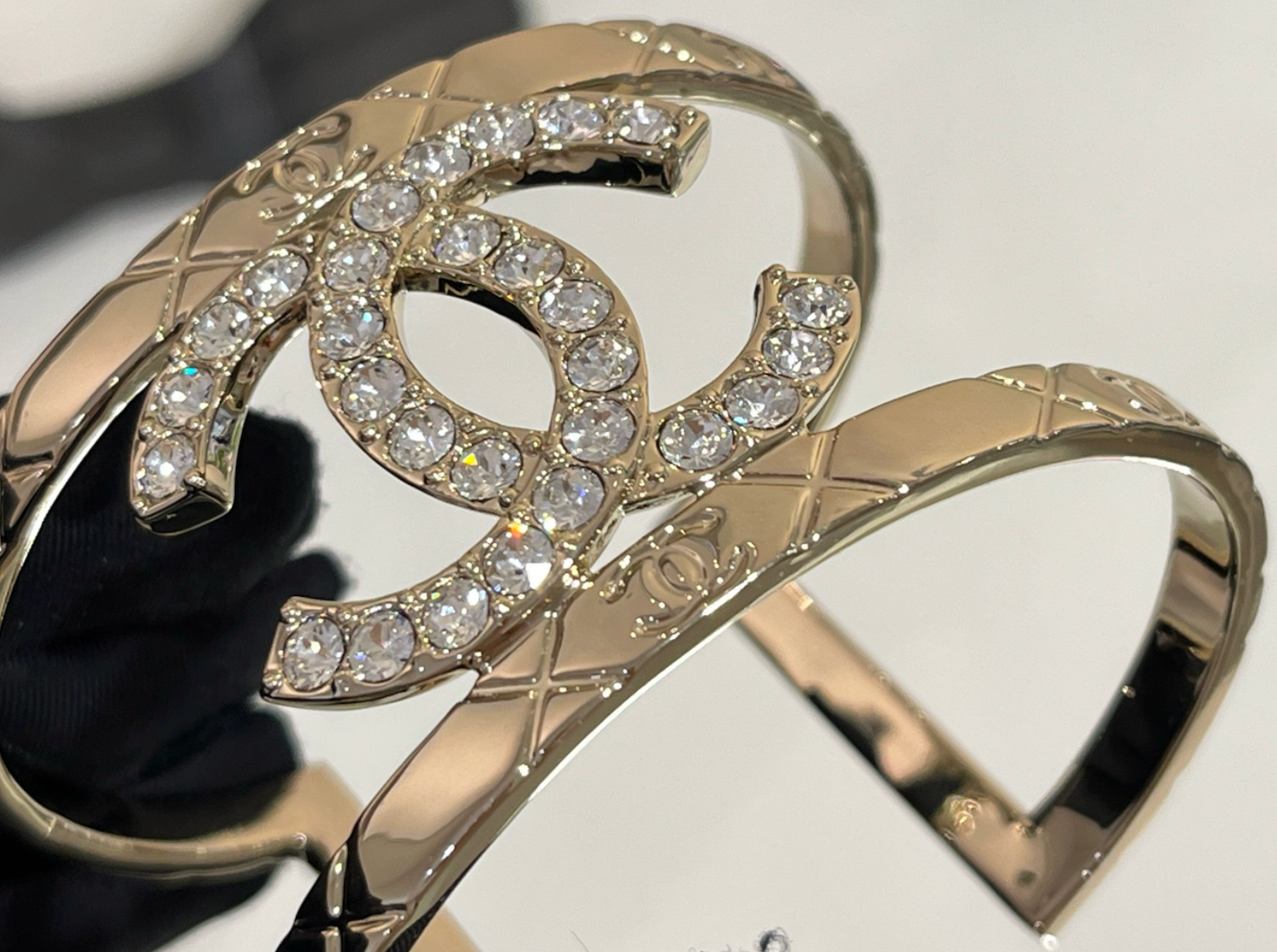 Chanel Gold-Tone Metal & Diamanté Crystal Cuff Bangle