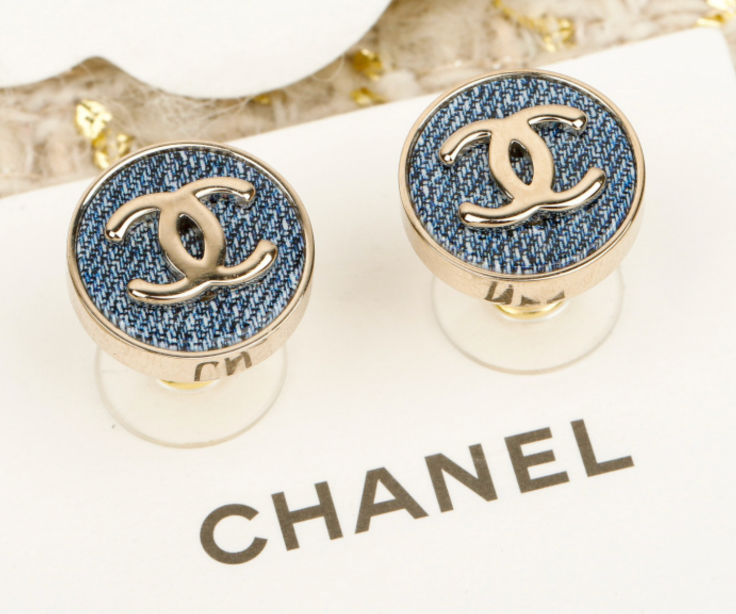 Chanel Denim Coco Mark Circle Earrings