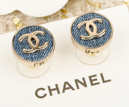 Chanel Denim Coco Mark Circle Earrings