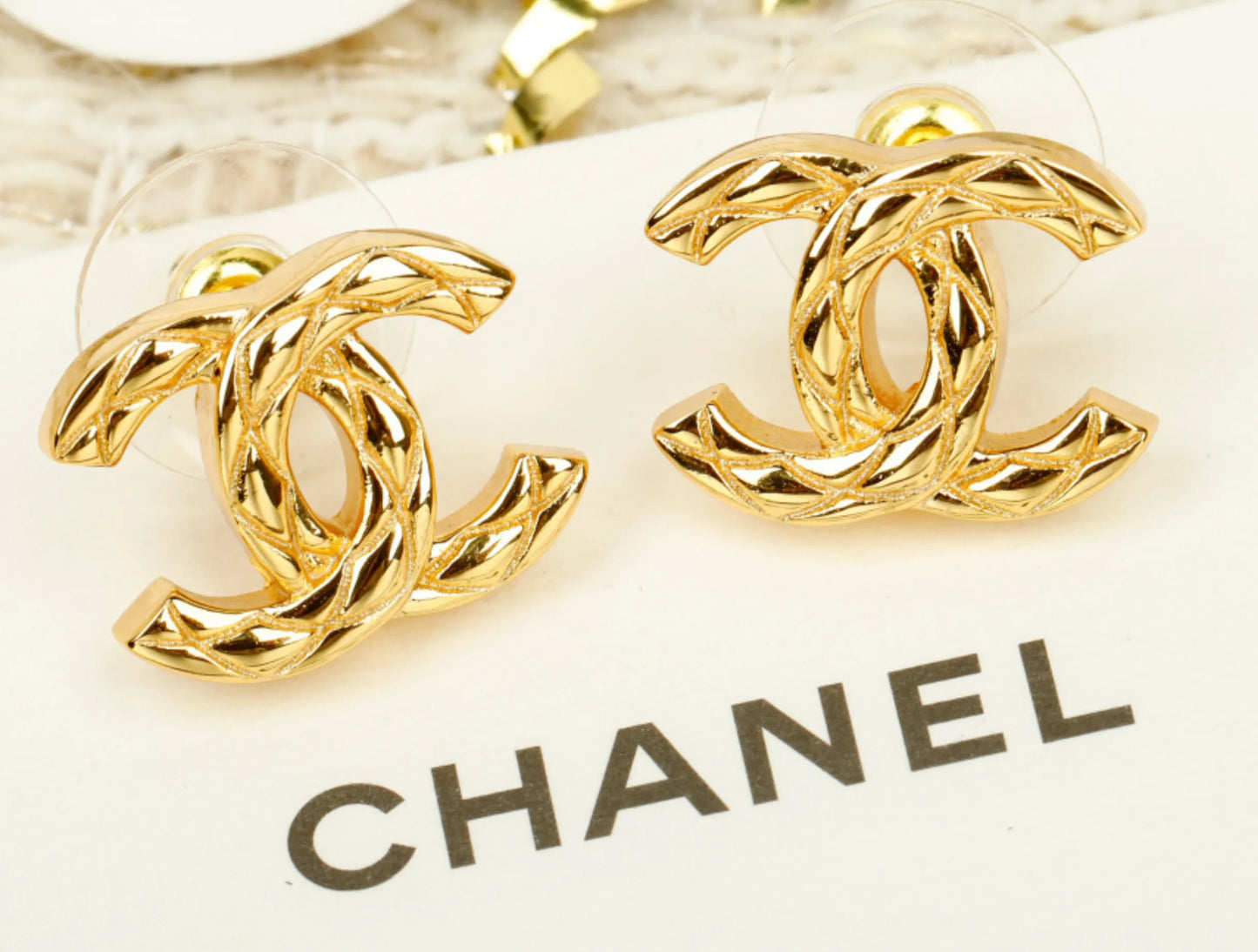 vintage Chanel CC Matelassé (quilted) stud earrings