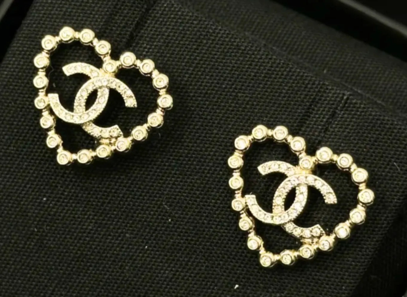 Chanel Coco Mark Heart Rhinestone Stud Earrings