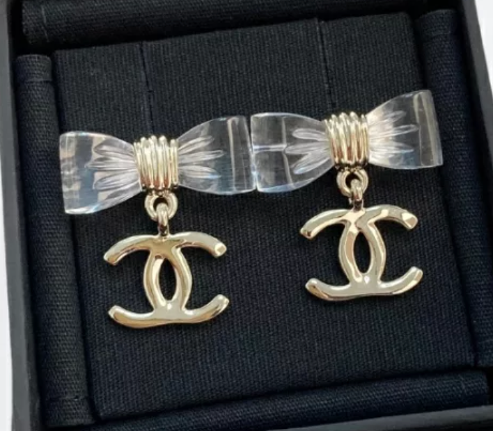Chanel CC Bow Drop Earrings