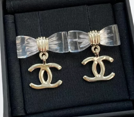 Chanel CC Bow Drop Earrings