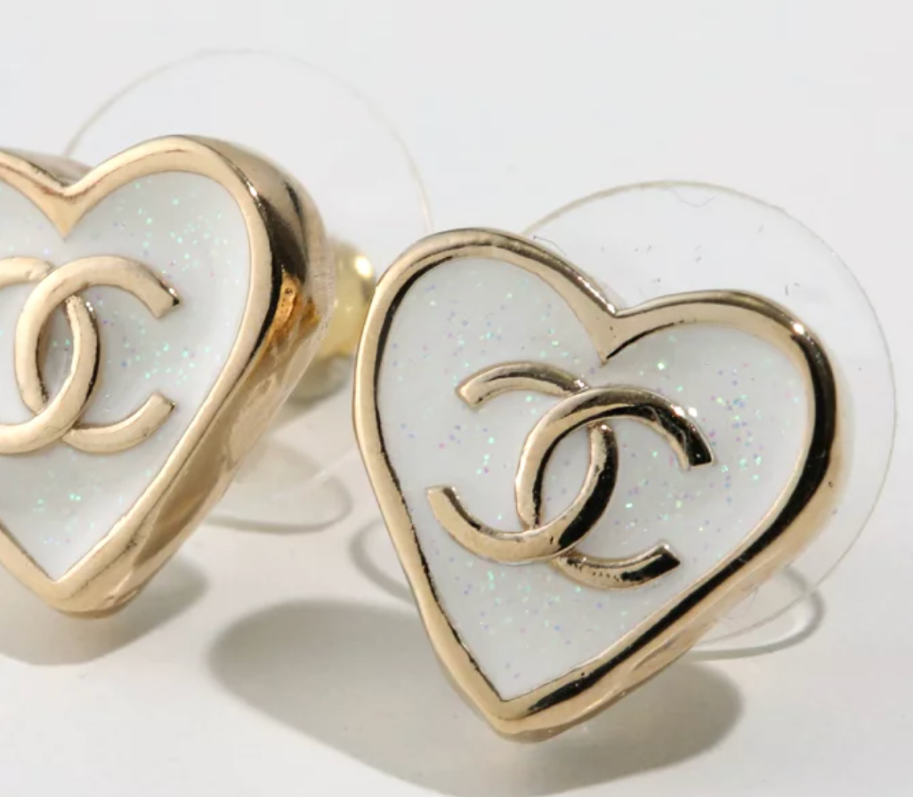 Chanel heart-shaped stud earrings