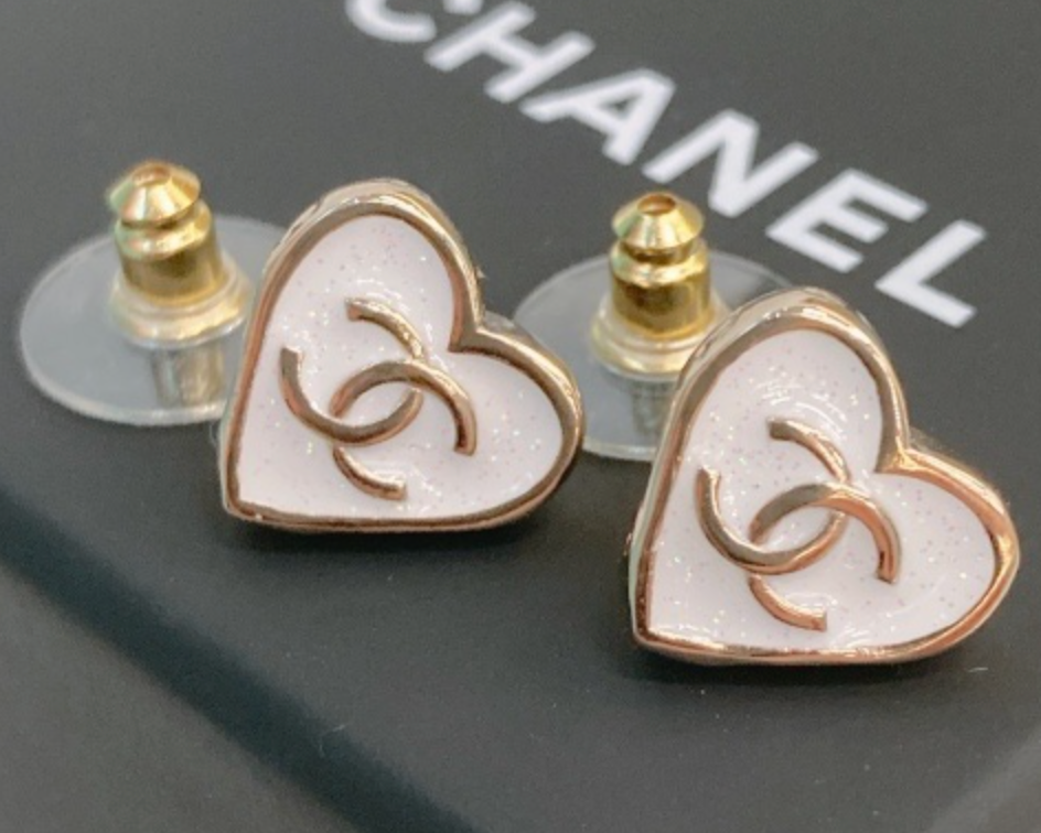 Chanel heart-shaped stud earrings