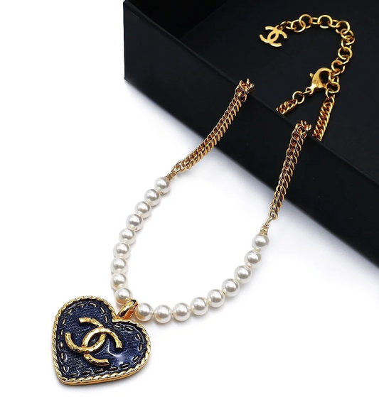 Chanel CC Heart and Pearls Necklace