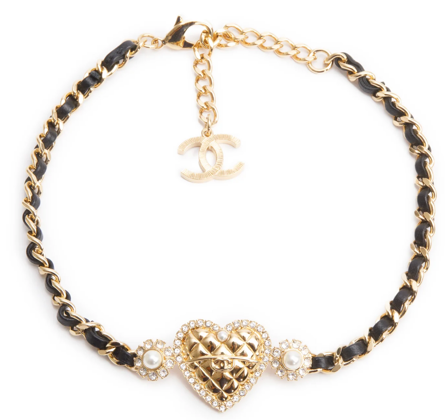 Heart Denim & Pearl Necklace/Choker
