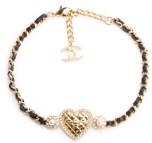 Heart Denim & Pearl Necklace/Choker