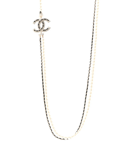 Chanel Lambskin Pearl Crystal CC Multi Strand Necklace