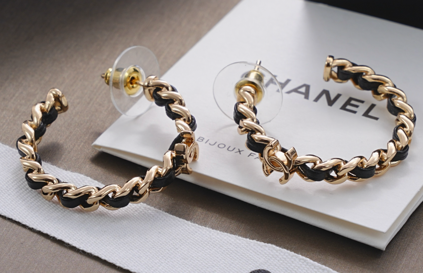 Chanel CC Chain Lambskin Hoop Earrings