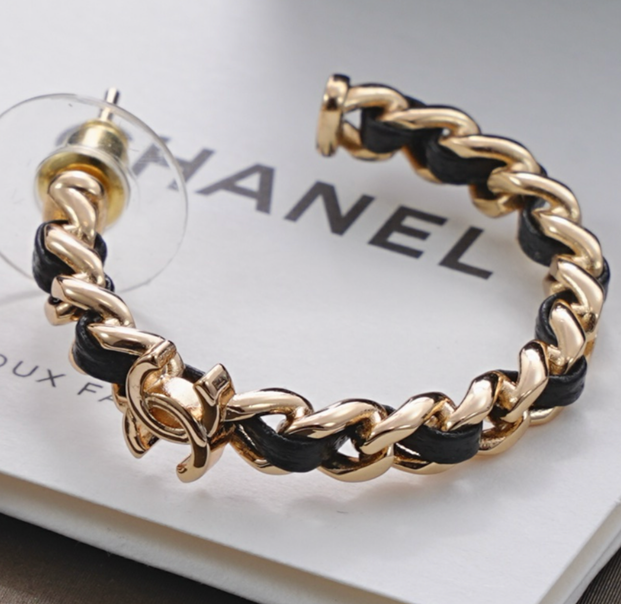 Chanel CC Chain Lambskin Hoop Earrings