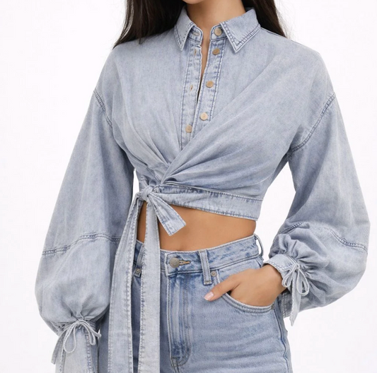 Rebellion Denim Wrap Top