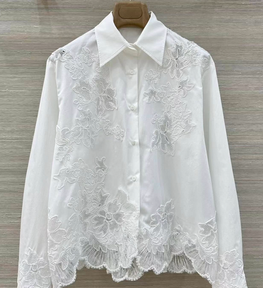Cotton shirt with lace detail