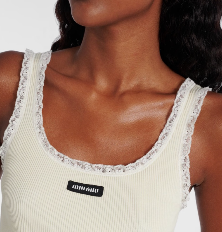 Miu Miu Lace-Trimmed Cotton Tank Top